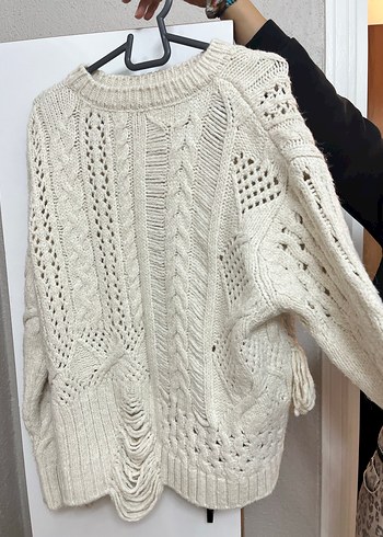 Bej Örgü Bohem Kadın Kazak - Görsel 2