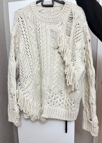 Bej Örgü Bohem Kadın Kazak - Görsel 5