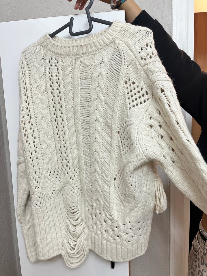 Bej Örgü Bohem Kadın Kazak - Görsel 2