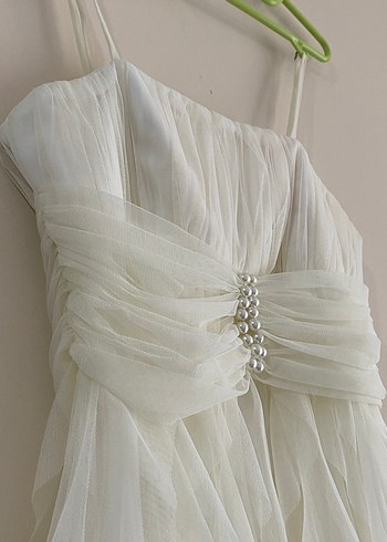 İnce Askılı Midi Beyaz elbise - Görsel 2