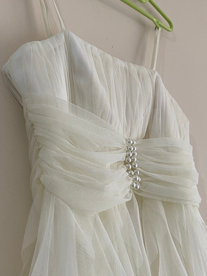 İnce Askılı Midi Beyaz elbise - Görsel 2