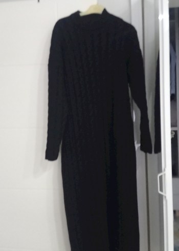 Kahverengi Yüksek Yaka Örgü Uzun Elbise - Görsel 2