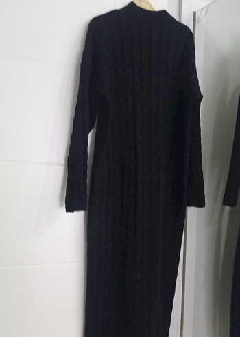 Kahverengi Yüksek Yaka Örgü Uzun Elbise - Görsel 3