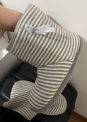 Gri Örgü Sıcak Tutan Ev Terliği - Görsel 4