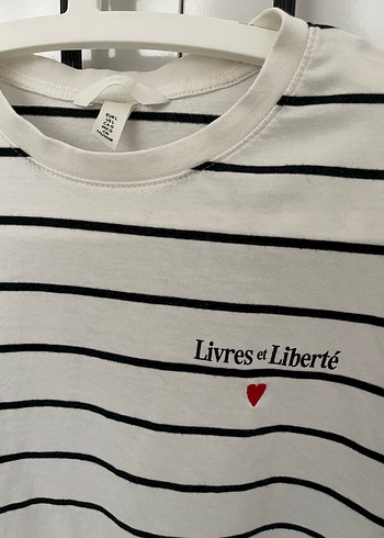H&M Beyaz Siyah Çizgili Kadın Tişört - Görsel 2