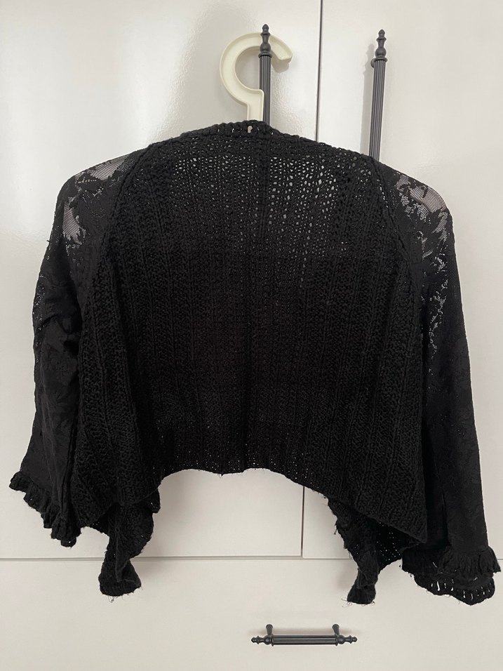 Siyah Örgü Midi Hırka - Görsel 2