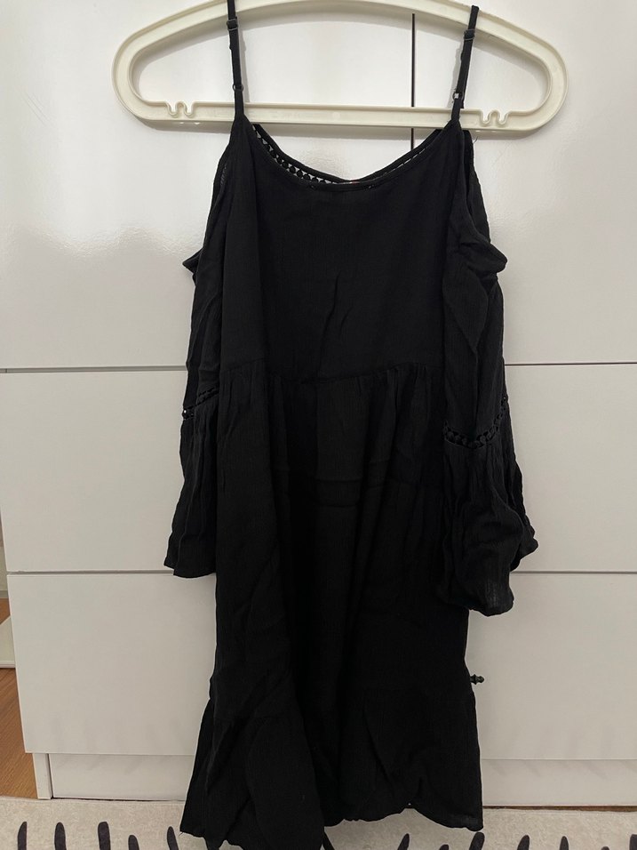 Siyah Uzun Kollu Salaş Midi Elbise - Görsel 4