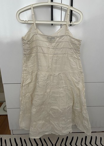 Beyaz Keten Dantel Elbise - Görsel 3