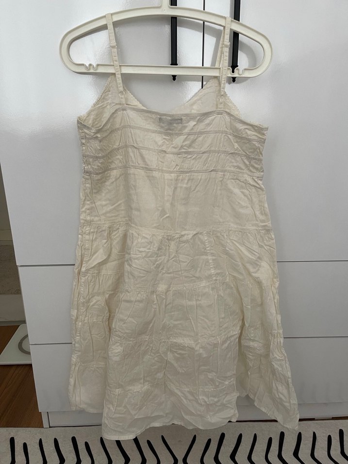 Beyaz Keten Dantel Elbise - Görsel 3