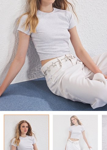 Gri Crop Top Kısa Tişört - Görsel 4