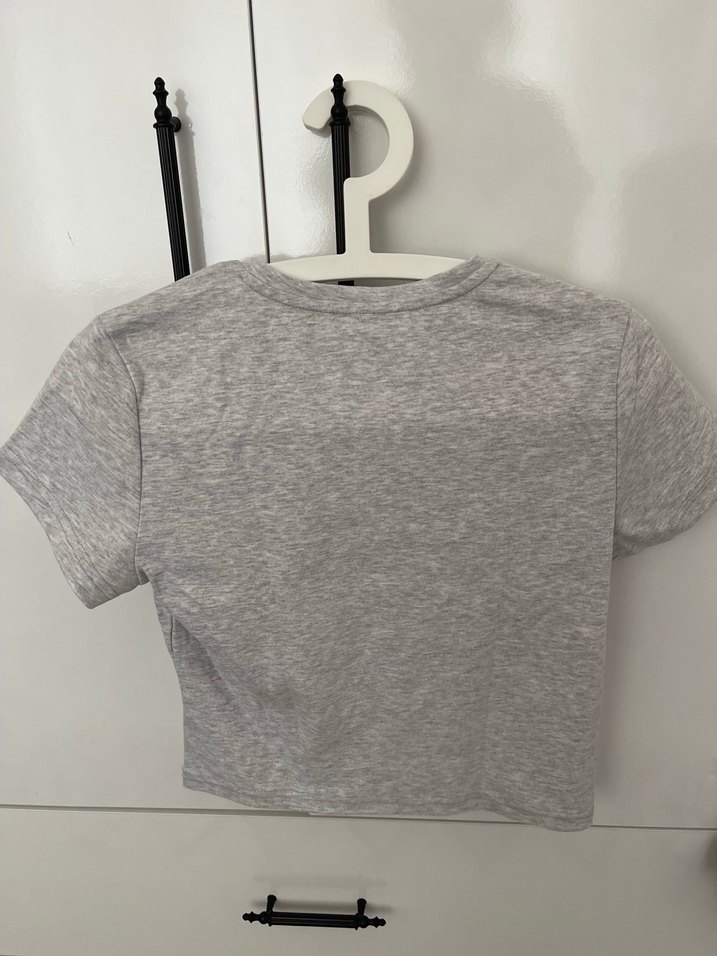 Gri Crop Top Kısa Tişört - Görsel 3