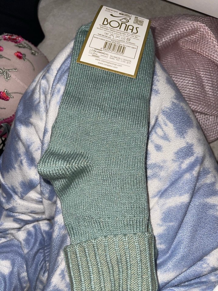 Bonas Pastel Yeşil %100 Yün Çorap - Görsel 2