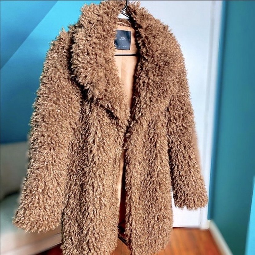 Zara Kahverengi Teddy Kadın Midi Kaban — görsel 2/4
