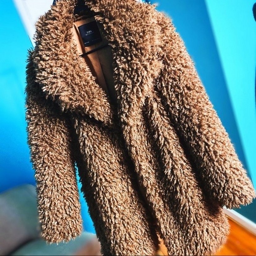 Zara Kahverengi Teddy Kadın Midi Kaban — görsel 3/4