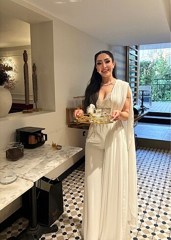 Catwalk Couture BEYAZ TAŞLI ABİYE TULUM