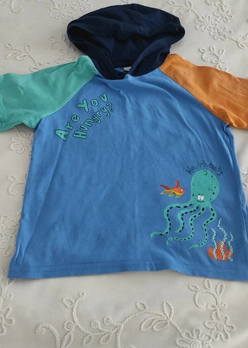 Renkli Kapüşonlu Erkek Çocuk Kısa Kollu  tişört - Görsel 5