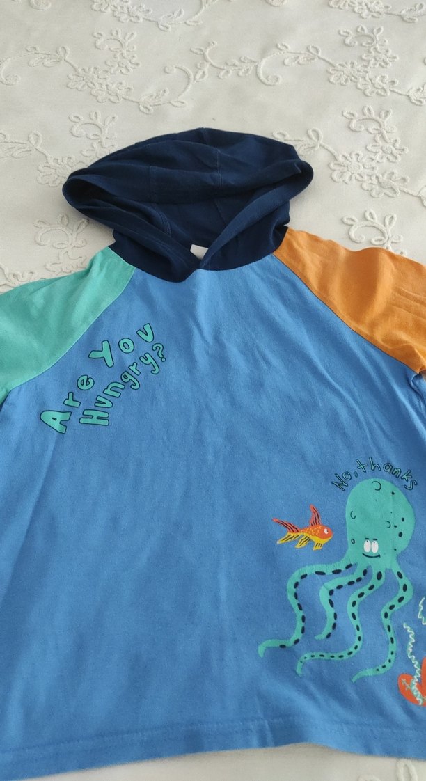 Renkli Kapüşonlu Erkek Çocuk Kısa Kollu  tişört - Görsel 2