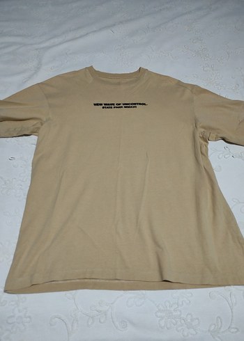 Bej Baskılı Pamuklu Erkek Tişört - Görsel 5