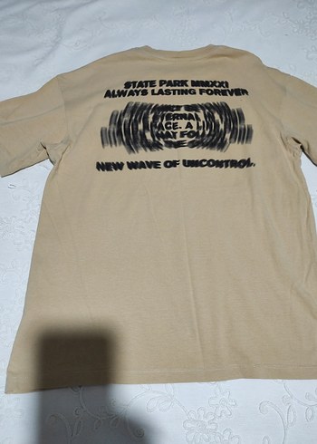 Bej Baskılı Pamuklu Erkek Tişört - Görsel 2