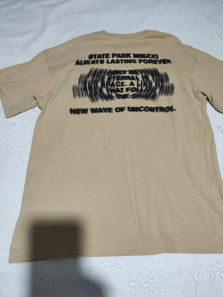 Bej Baskılı Pamuklu Erkek Tişört - Görsel 2