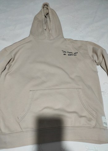 Pull and Bear Bej Kapüşonlu erkek Sweatshirt