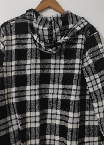 Gri Ekose Kapüşonlu Uzun Kollu Gömlek - Görsel 7