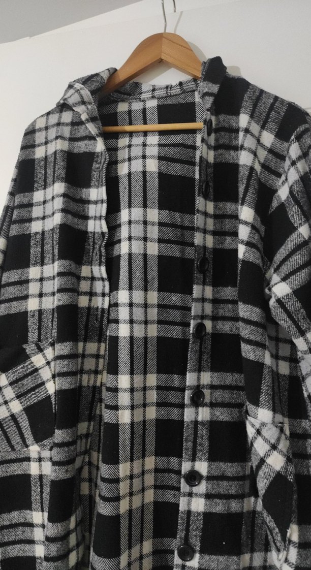 Gri Ekose Kapüşonlu Uzun Kollu Gömlek - Görsel 4