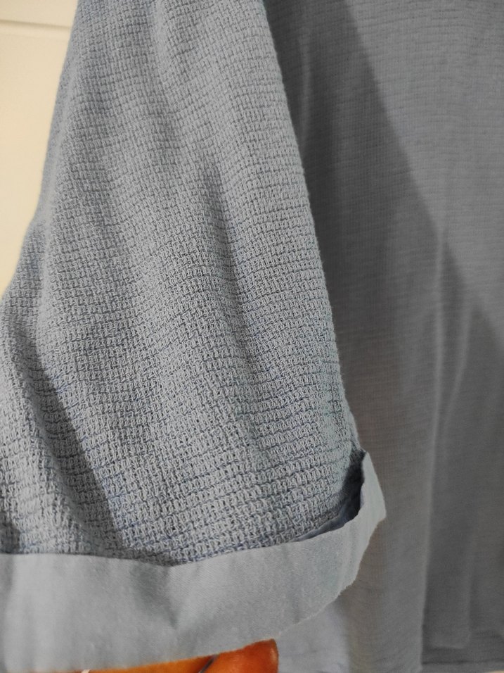 Mavi V Yaka Düğmeli Keten Gömlek - Görsel 2