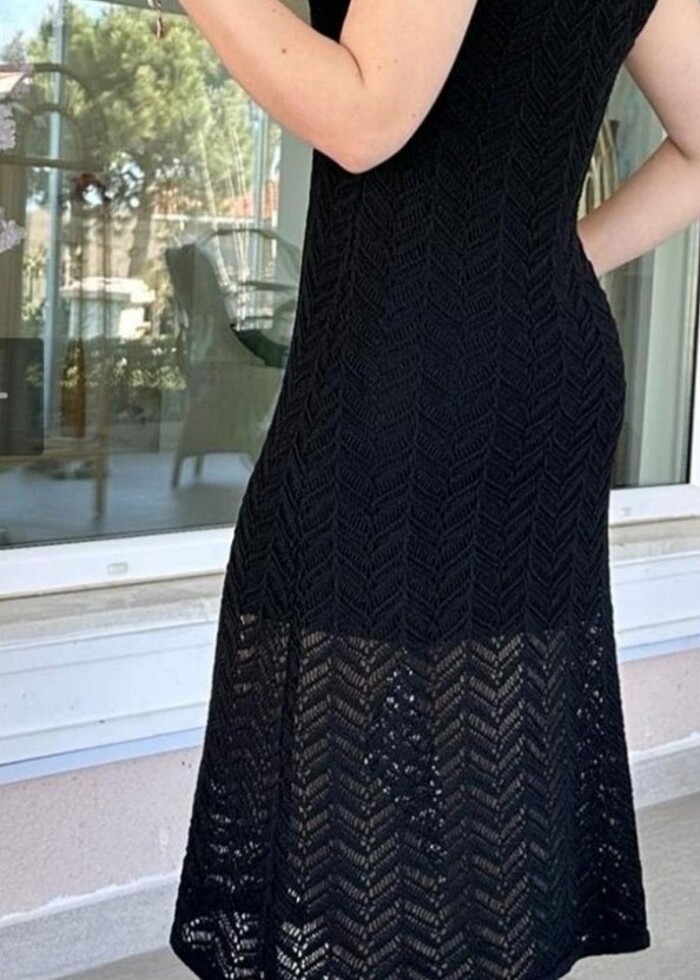 Siyah triko elbise - Görsel 2