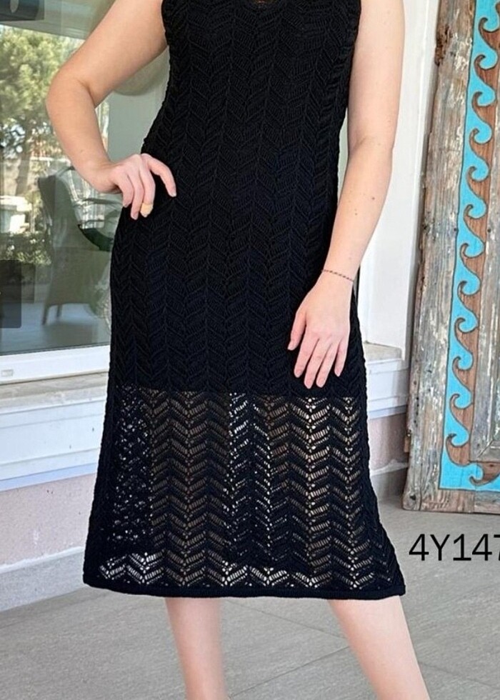 Siyah triko elbise - Görsel 3