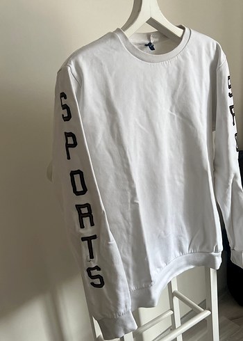 H&M Kadın Beyaz Pamuklu Uzun Kollu Sweatshirt - Görsel 3