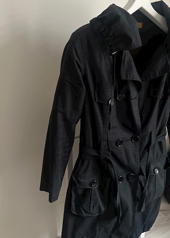 Siyah Düğmeli uzun Trençkot - Görsel 4
