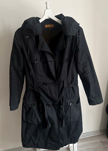 Siyah Düğmeli uzun Trençkot - Görsel 2