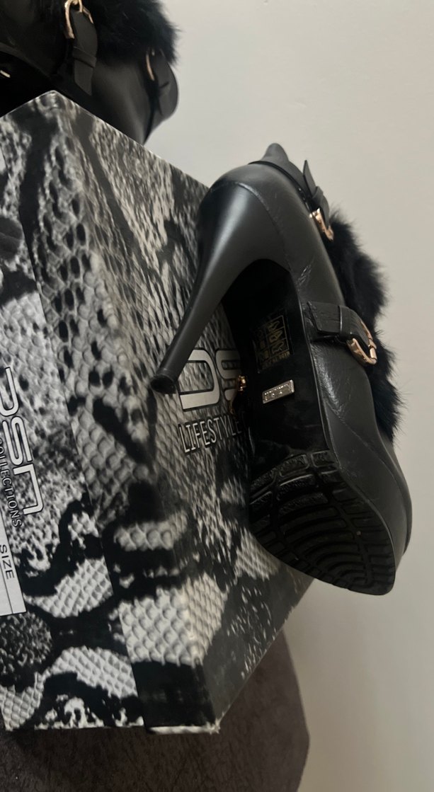 Siyah Deri Kürklü Yüksek Topuklu Gotik Bot - Görsel 3