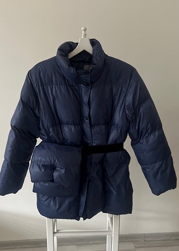 Kemerli Lacivert Kadın Kışlık Mont - Görsel 3