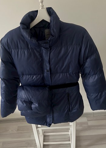 Kemerli Lacivert Kadın Kışlık Mont - Görsel 2