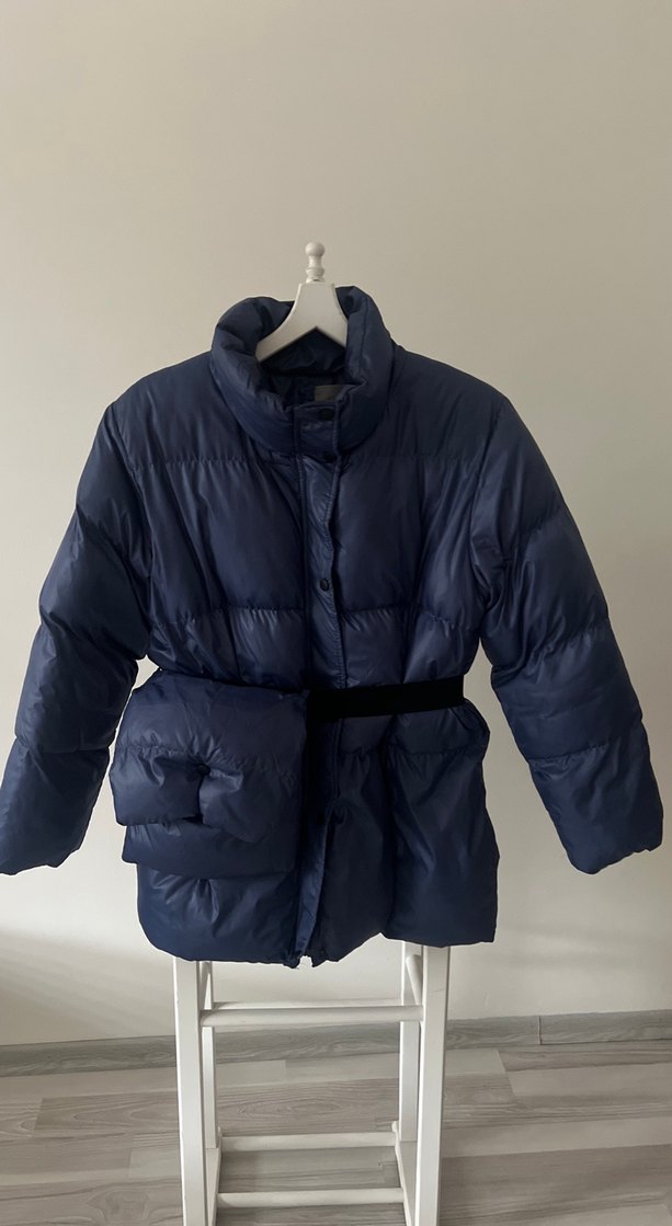 Kemerli Lacivert Kadın Kışlık Mont - Görsel 3