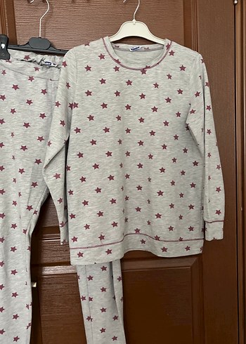 Nbb Uzun Kollu, Gevşek Kesim Gri Kadın Pijama Takımı