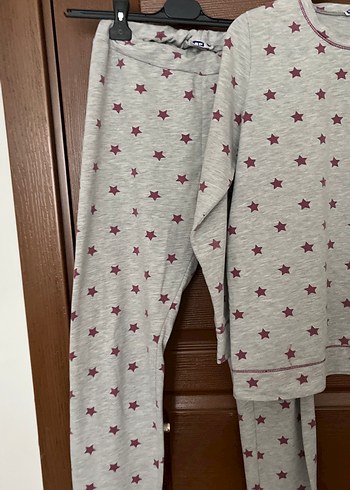 m Beden Uzun Kollu, Gevşek Kesim Gri Kadın Pijama Takımı