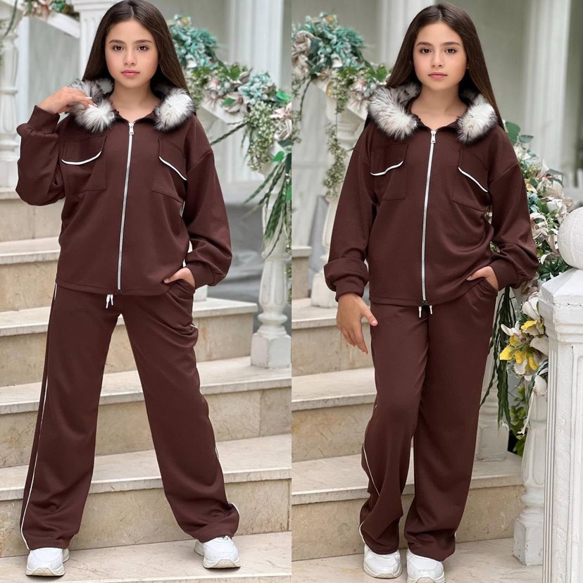 Kızlar için Kahverengi Kürklü Kapüşonlu - Görsel 2