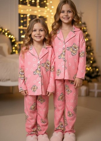 Desenli Uzun Kollu Rahat Pijama Takımı - Görsel 9