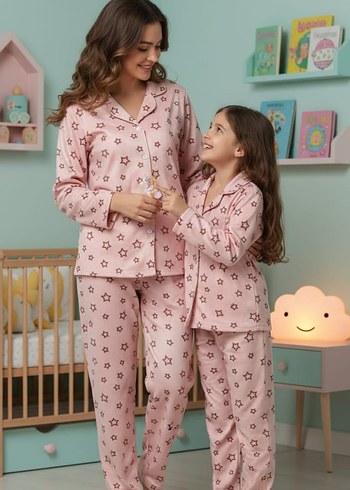 Desenli Uzun Kollu Rahat Pijama Takımı - Görsel 5
