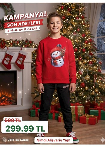 Çocuk Kırmızı noel takim - Görsel 3