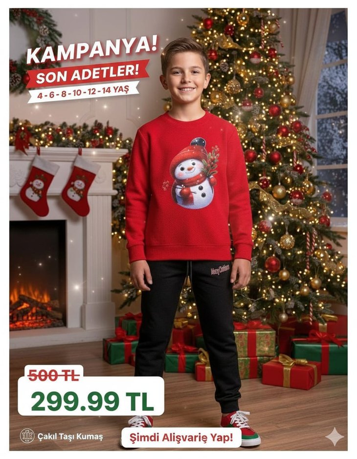 Çocuk Kırmızı noel takim - Görsel 3