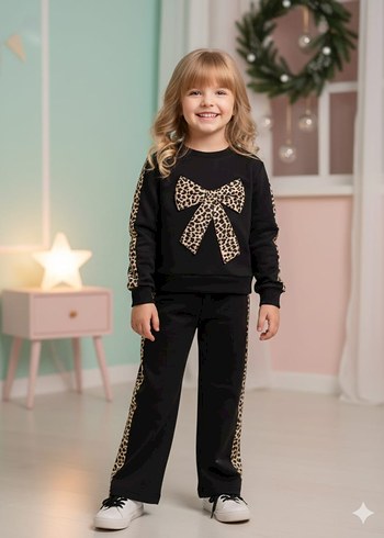 Leopar Desenli  Kız Çocuk Eşofman Takımı - Görsel 3