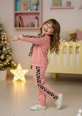 Leopar Desenli  Kız Çocuk Eşofman Takımı - Görsel 8