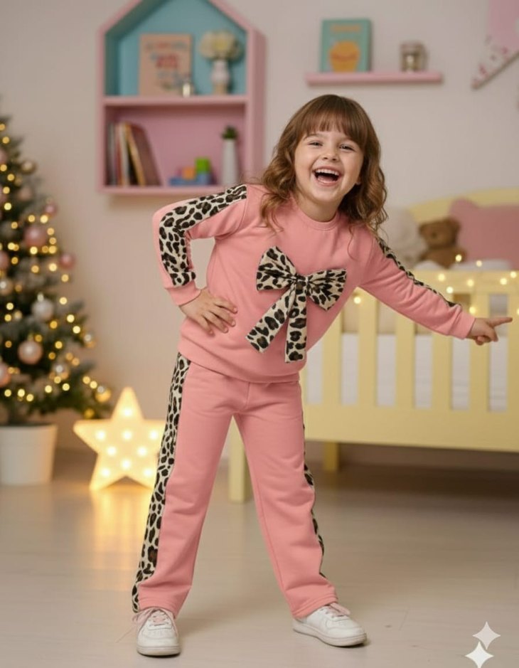 Leopar Desenli  Kız Çocuk Eşofman Takımı - Görsel 5