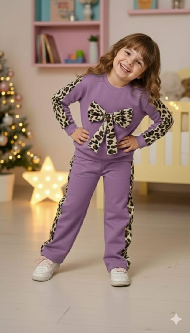 Leopar Desenli  Kız Çocuk Eşofman Takımı - Görsel 4