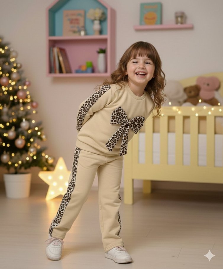 Leopar Desenli  Kız Çocuk Eşofman Takımı - Görsel 2