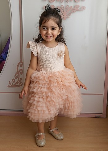 Kız Çocuk Pembe Fırfırlı Elbise